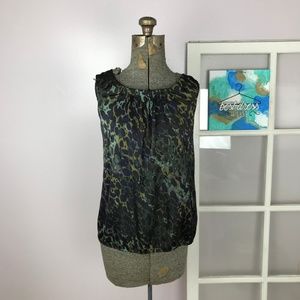 Loft Green and Brown Pattern Blouse